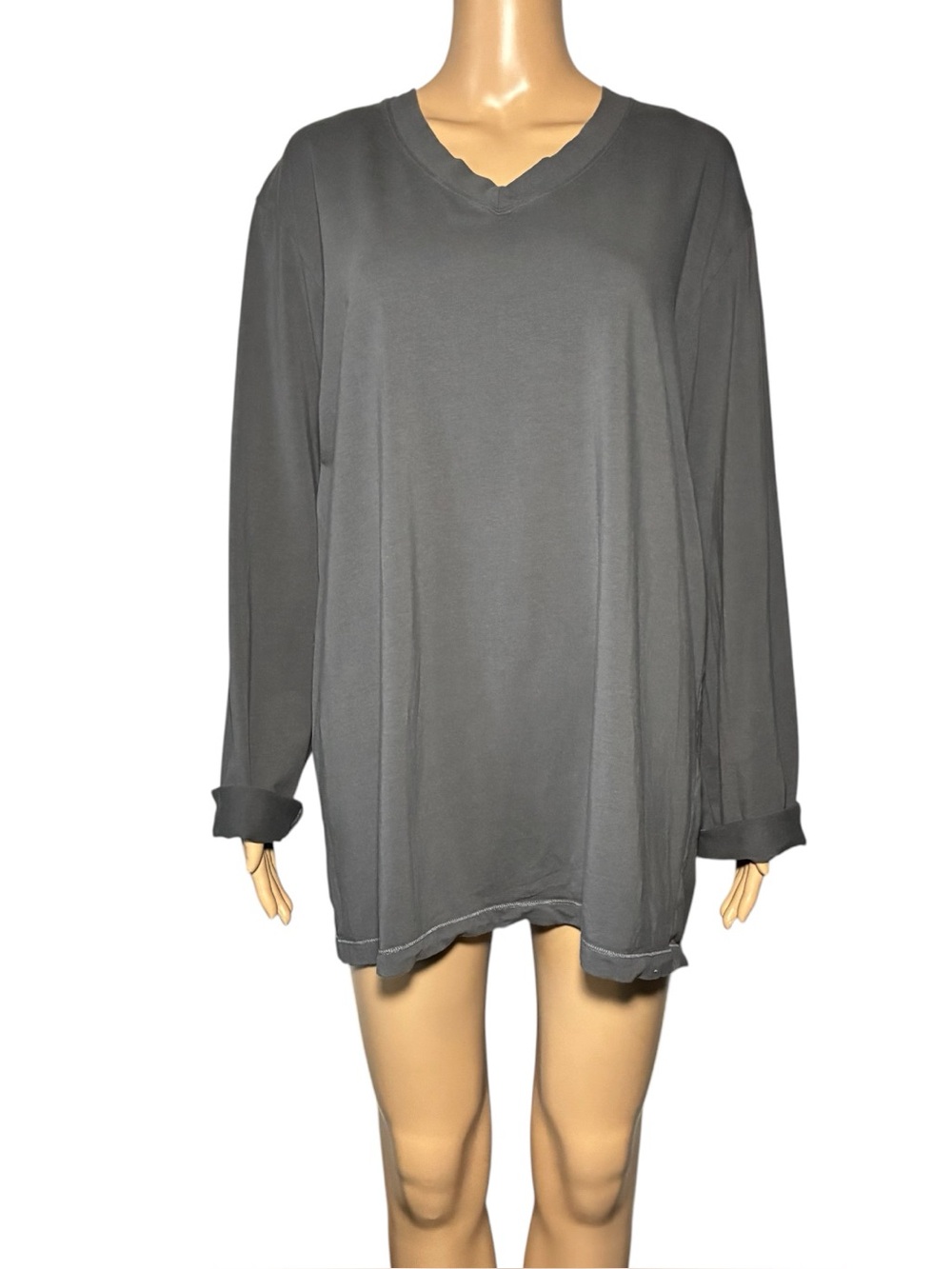 David Archy Women's Shirt Size L Gray V-Neck Pullover Long Sleeve Cotton Blend
